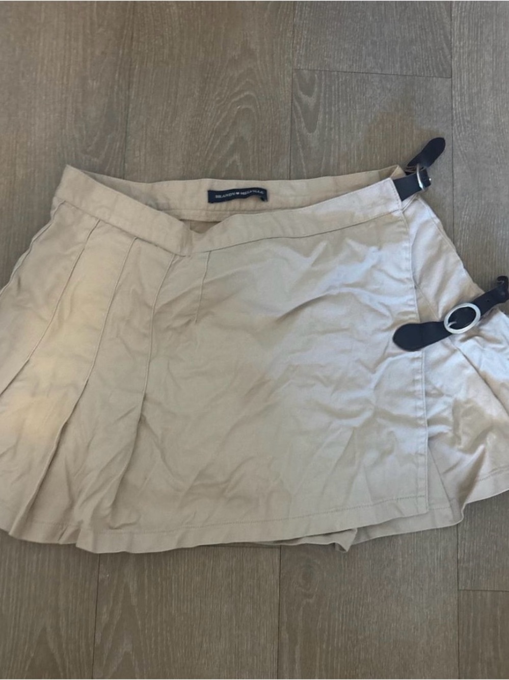 Brandy Melville Beige Pleated Skort with Side Buckle Detail